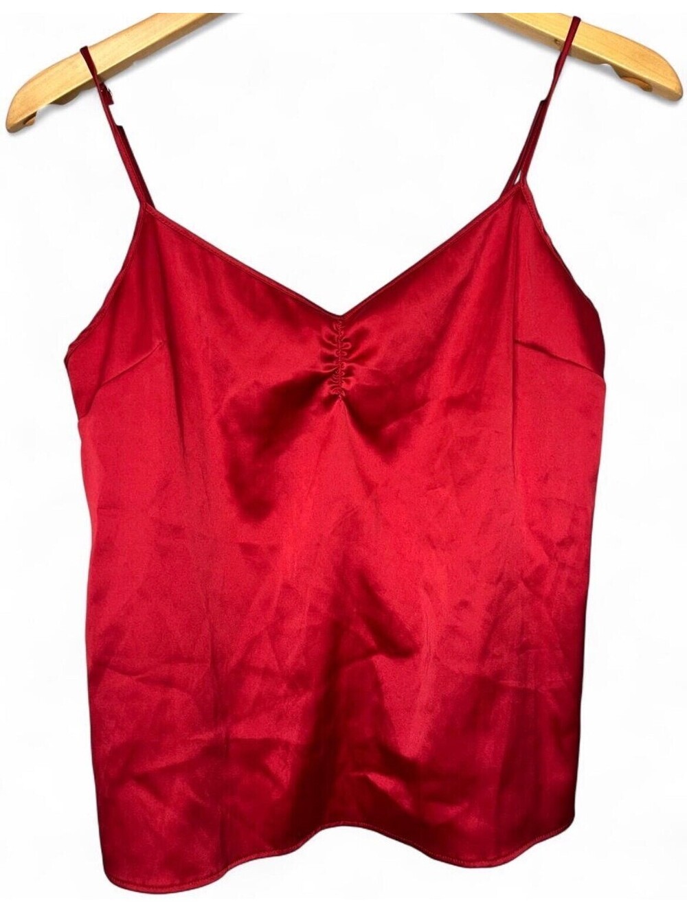 Victoria’s Secret Red Satin Cami Top Medium V-Neck Ruched Bust Tank Romantic